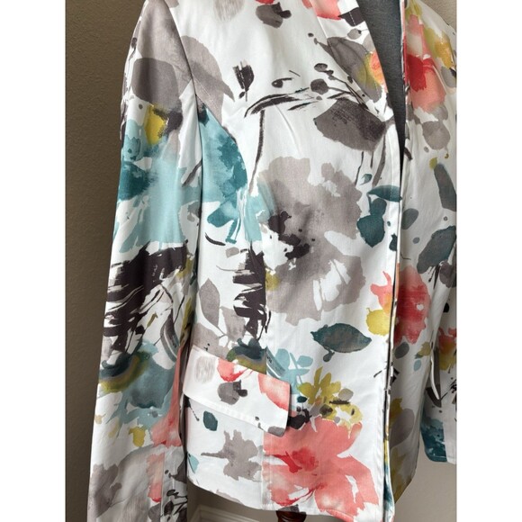 Evan Picone Woman Size 16W White Multicolored Floral Paint Splatter Print Blazer - Picture 2 of 8